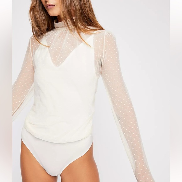 Free People Twice The Fun Bodysuit Cream Size XS - Picture 7 of 14